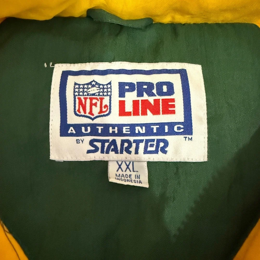Vintage Starter Green Bay Packers NFL Puffer Jacket Green Yellow XXL 90s
